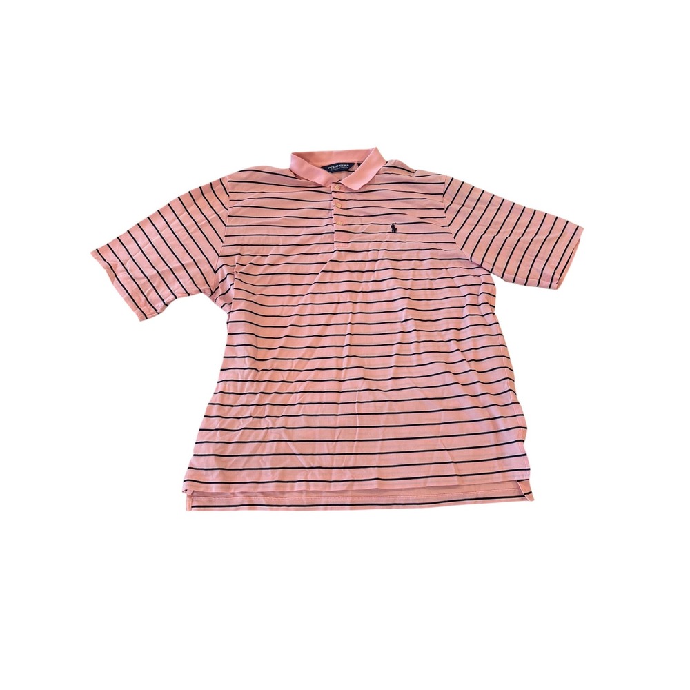 Polo Golf Ralph Lauren Mens XL Pink Black Striped Pima Cotton Polo Shirt
